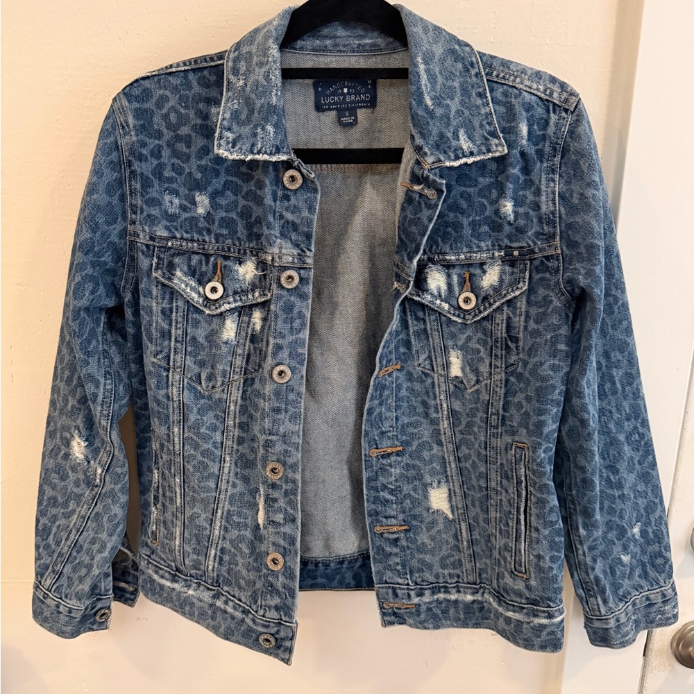 Lucky Brand Distressed Blue Animal Print Jacket